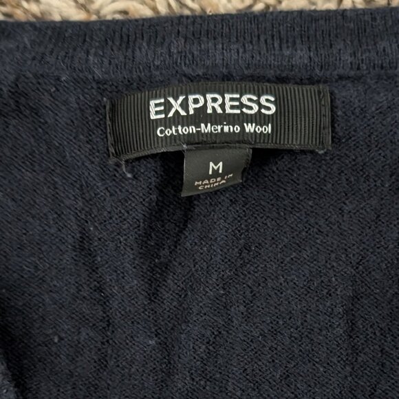 Express Men's V-Neck Cotton-Merino Wool V-Neck Sweater - Black - Medium - Picture 2 of 2